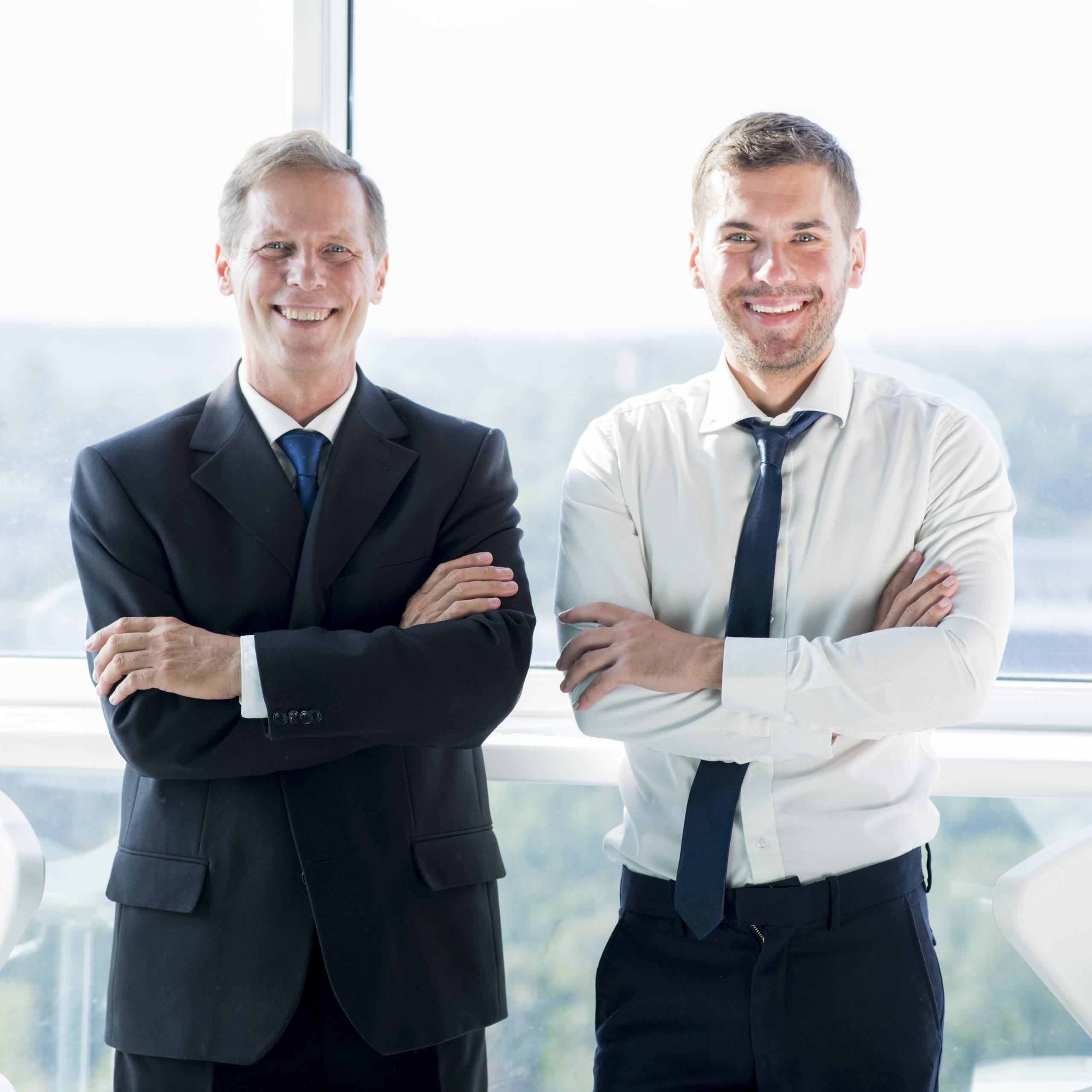 Employees outside an office building